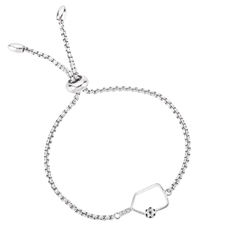 Silver Pickleball CZ Adjustable Bracelet- Pick Style