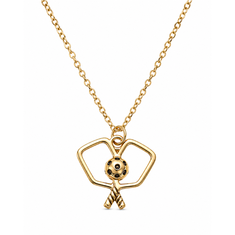 Pickleball Double Paddle Necklace - Gold