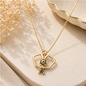 Pickleball Double Paddle Necklace - Gold