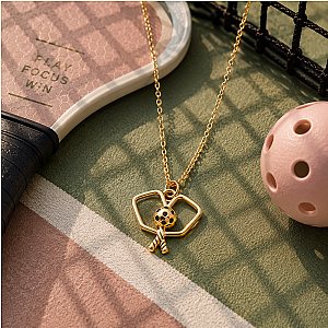 Pickleball Double Paddle Necklace - Gold
