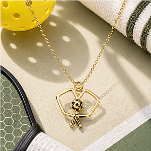 Pickleball Double Paddle Necklace - Gold