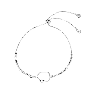 Beaded Pickleball Rhinestone Paddle Bracelet - Silver