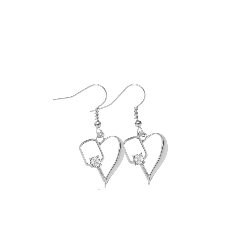 Pickleball Heart Rhinestone Dangle Earrings