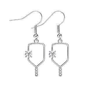 Pickleball Silver Rhinestone Dangle Earrings