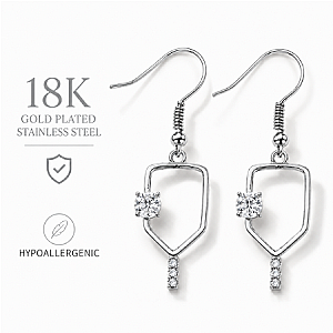 Pickleball Silver Rhinestone Dangle Earrings