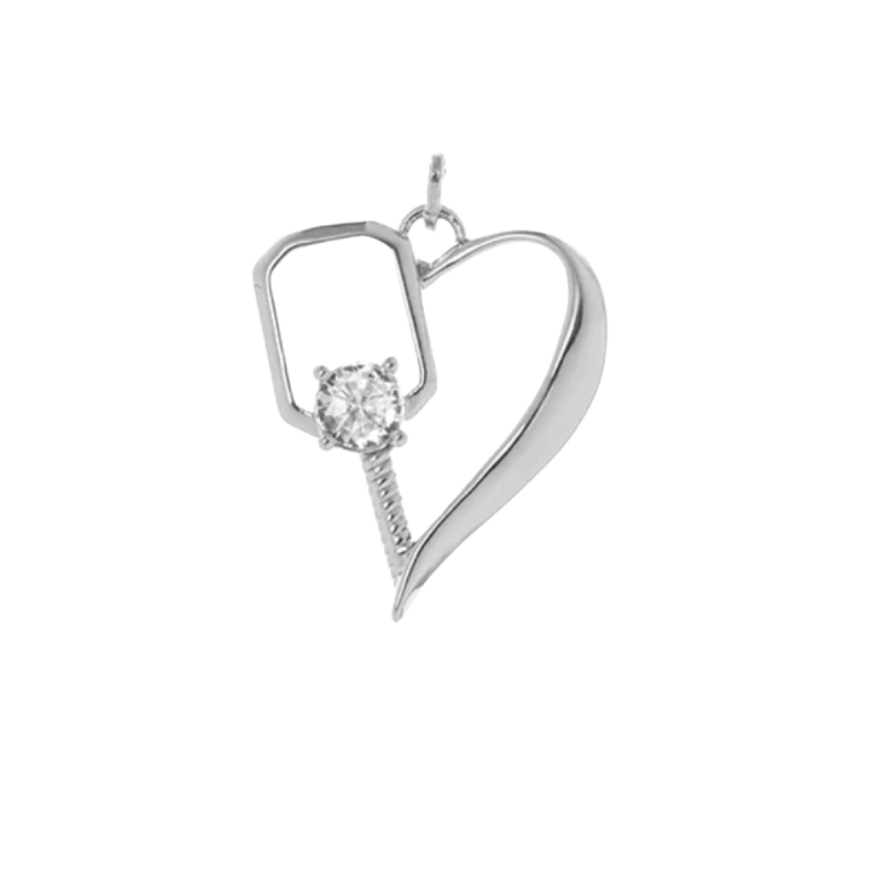 Silver Pickleball Heart Charm