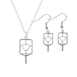 Pickleball Jewelry Set - Necklace & Earrings - Silver