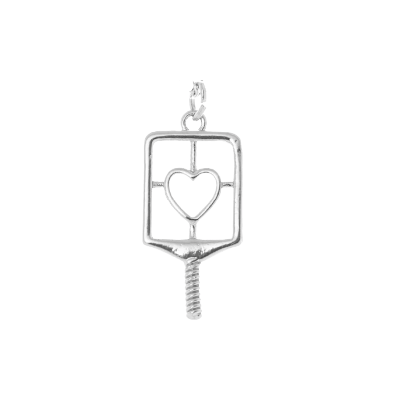 Pickleball Heart Paddle Charm - Silver