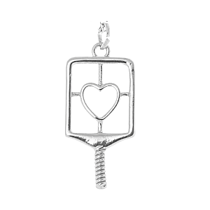 Pickleball Heart Paddle Charm - Silver