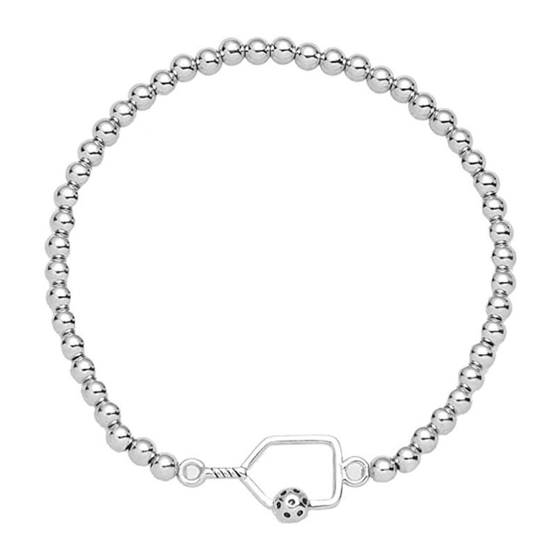 Pickleball Beaded Stretch Bracelet -Silver