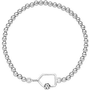 Pickleball Beaded Stretch Bracelet -Silver