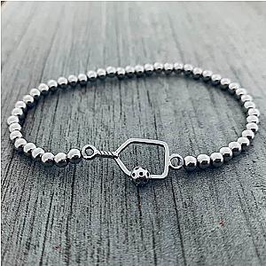 Pickleball Beaded Stretch Bracelet -Silver