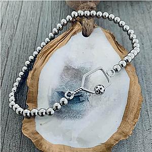 Pickleball Beaded Stretch Bracelet -Silver
