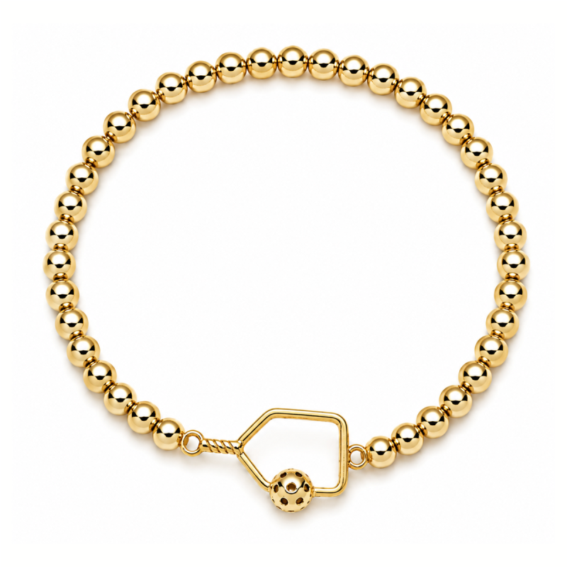 Pickleball Beaded Stretch Bracelet -Gold