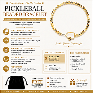Pickleball Beaded Stretch Bracelet -Gold
