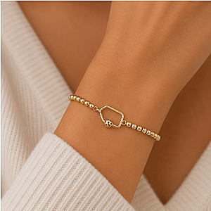 Pickleball Beaded Stretch Bracelet -Gold