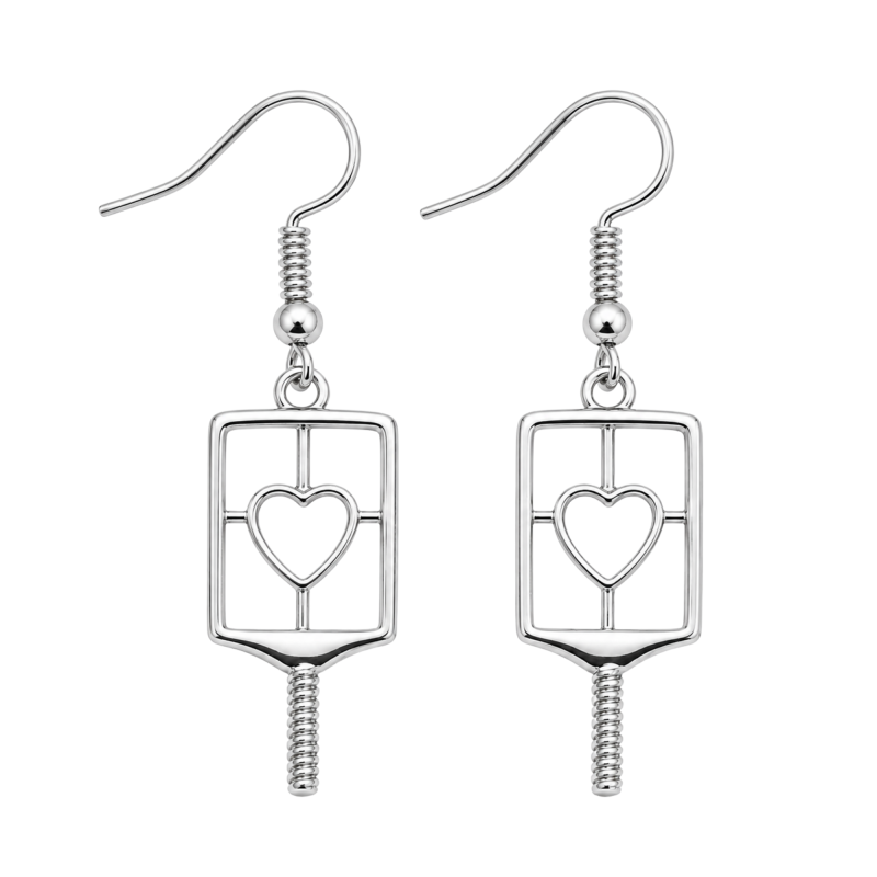 Pickleball Heart Dangle Earrings - Silver