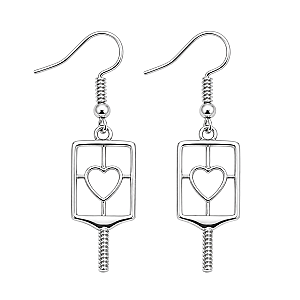Pickleball Heart Dangle Earrings - Silver