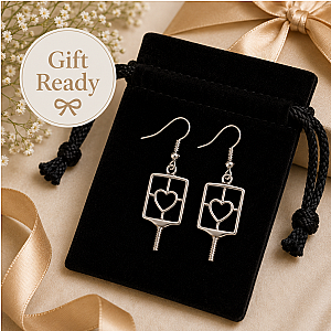 Pickleball Heart Dangle Earrings - Silver