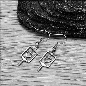 Pickleball Heart Dangle Earrings - Silver