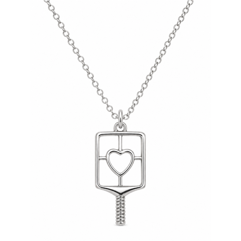 Pickleball Lovestruck Heart Necklace - Silver