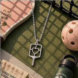 Pickleball Lovestruck Heart Necklace - Silver