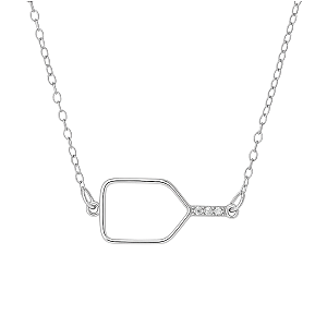 Cross Court Charmer Pickleball Necklace  - Silver