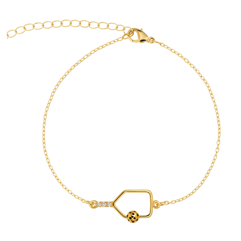 Pickleball Rhinestone Paddle Bracelet - Gold
