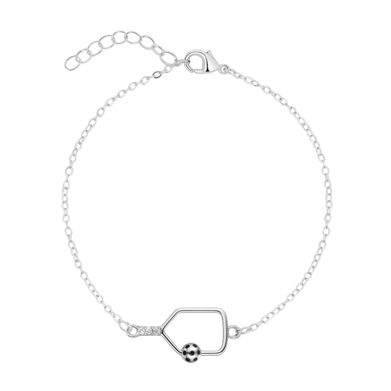 Pickleball Rhinestone Paddle Bracelet - Silver