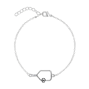 Pickleball Rhinestone Paddle Bracelet - Silver