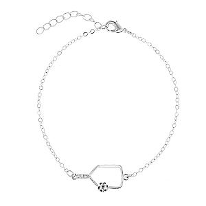 Pickleball Rhinestone Paddle Bracelet - Silver