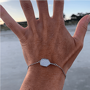 Pickleball Rhinestone Bracelet - Silver