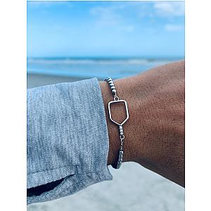 Beaded Pickleball Paddle Bracelet - Silver
