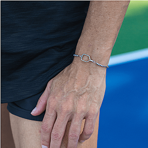 Beaded Pickleball Paddle Bracelet - Silver