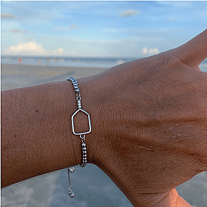 Beaded Pickleball Paddle Bracelet - Silver