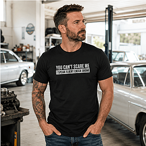 Minimalist Check Engine T-Shirt | Bold Car Repair Humor Tee