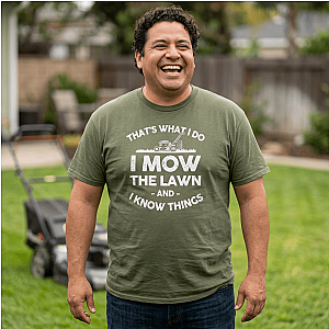 I Mow the Lawn and I Know Things T-Shirt | Funny Lawn Care Gift