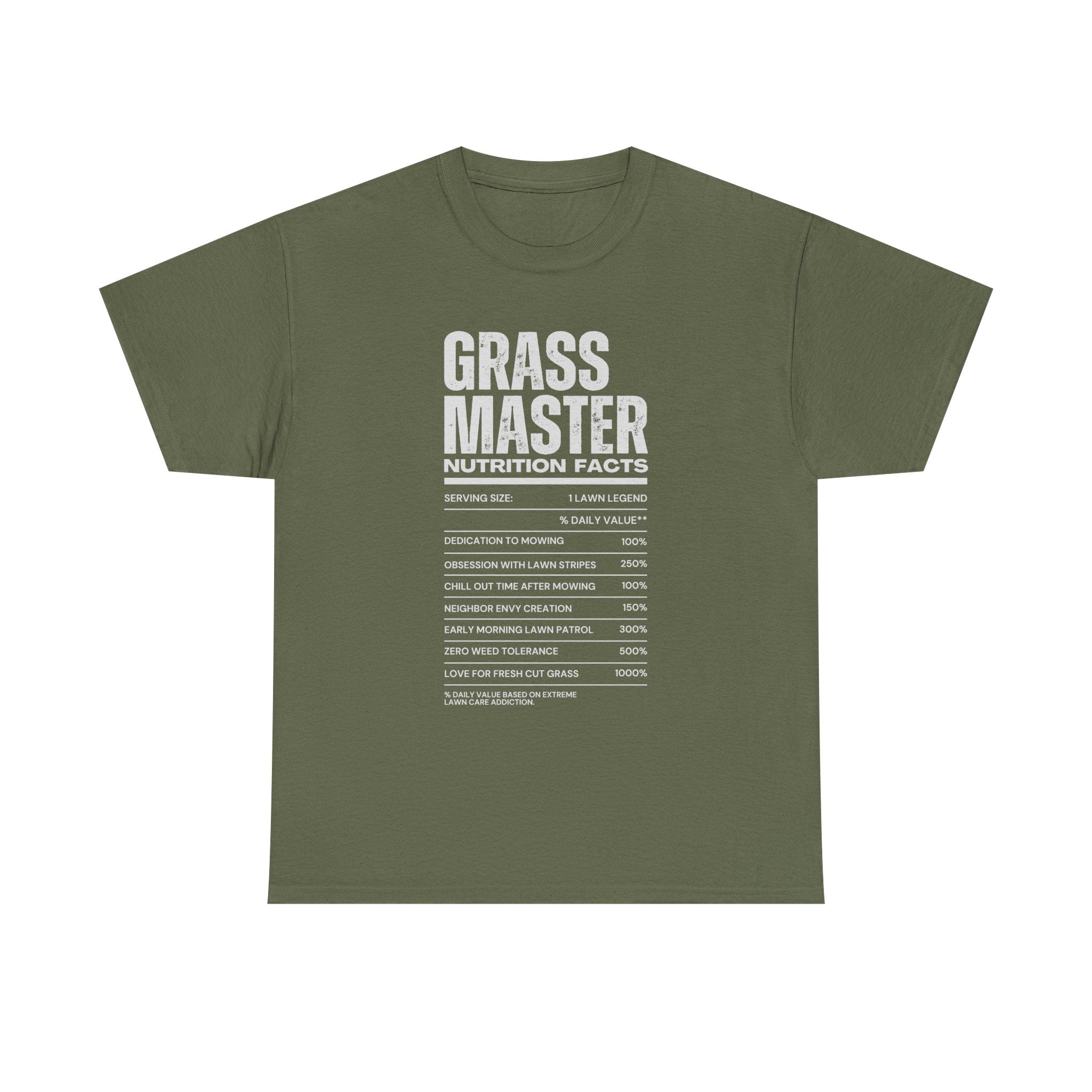 Grass Master Lawn Care Nutrition Facts T-Shirt | Funny Mowing Tee