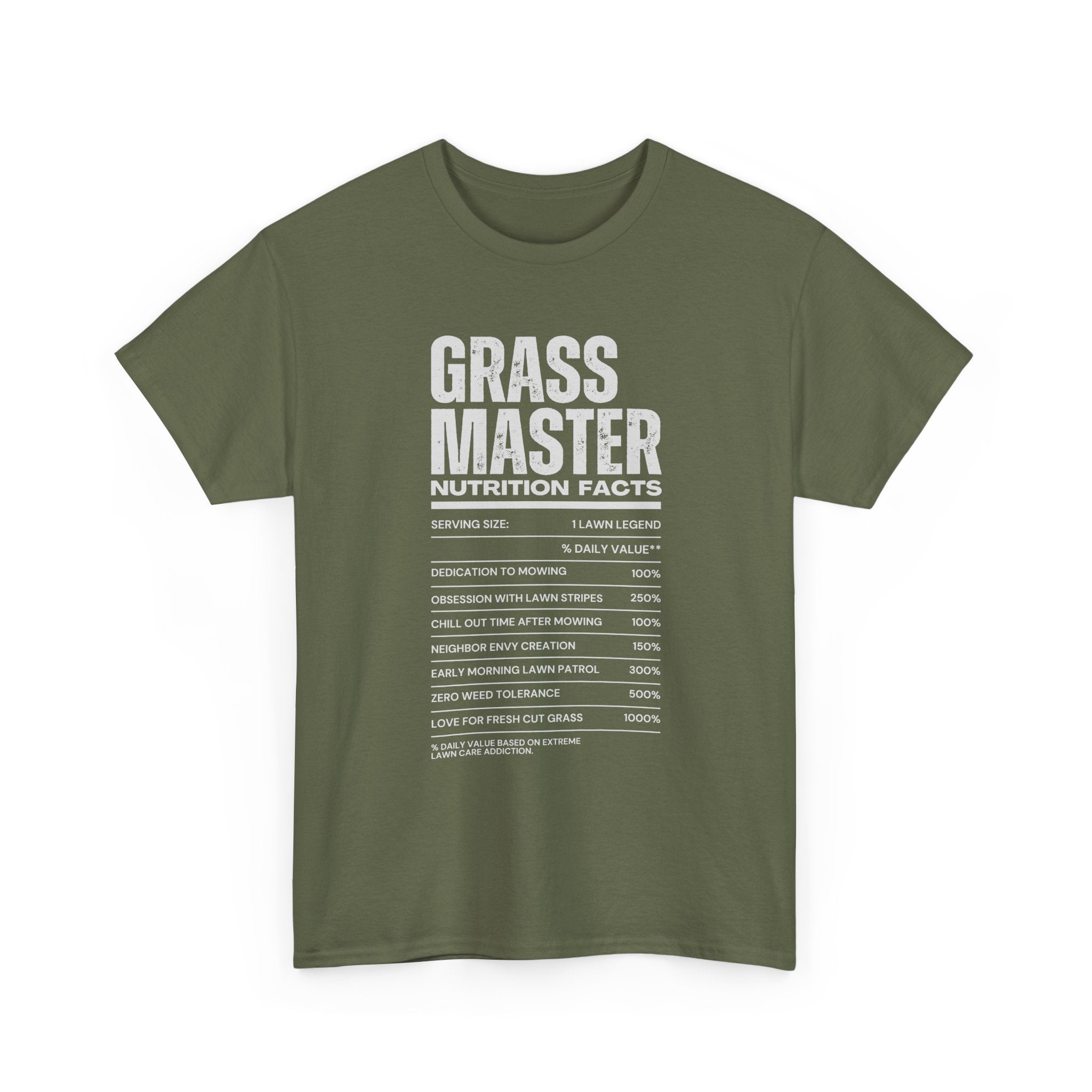 Grass Master Lawn Care Nutrition Facts T-Shirt | Funny Mowing Tee