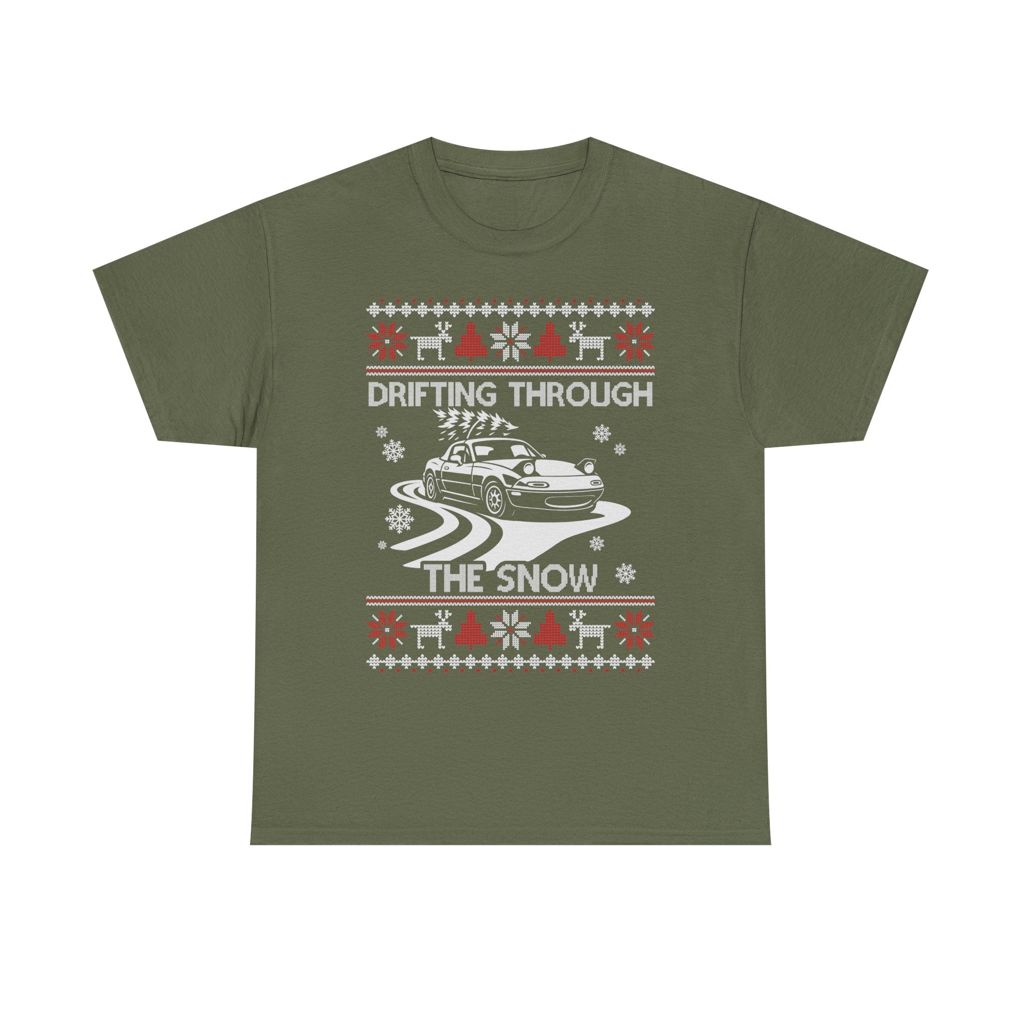 Miata MX5 Christmas Drift T-Shirt | JDM Roadster Drifting Through the Snow Tee
