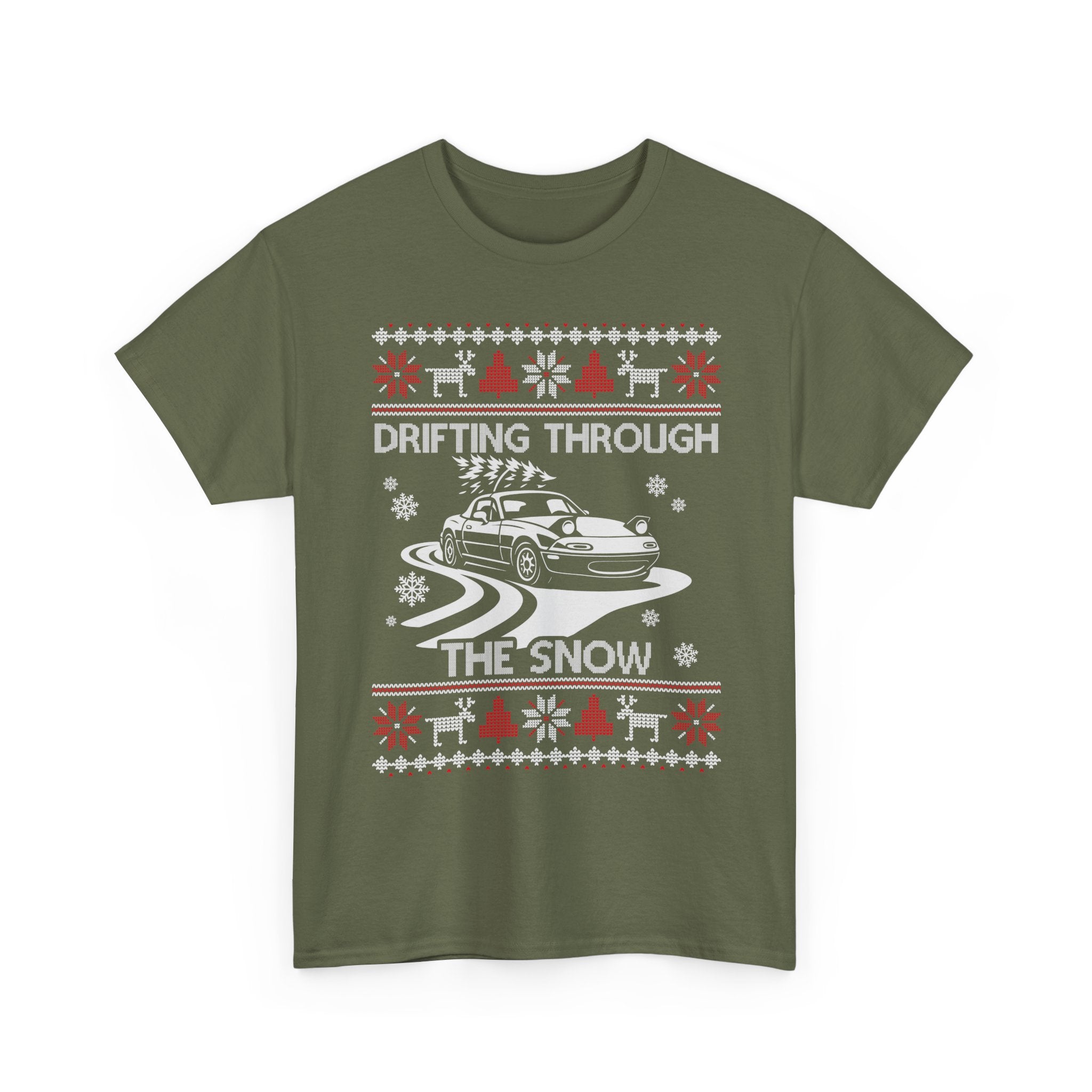 Miata MX5 Christmas Drift T-Shirt | JDM Roadster Drifting Through the Snow Tee