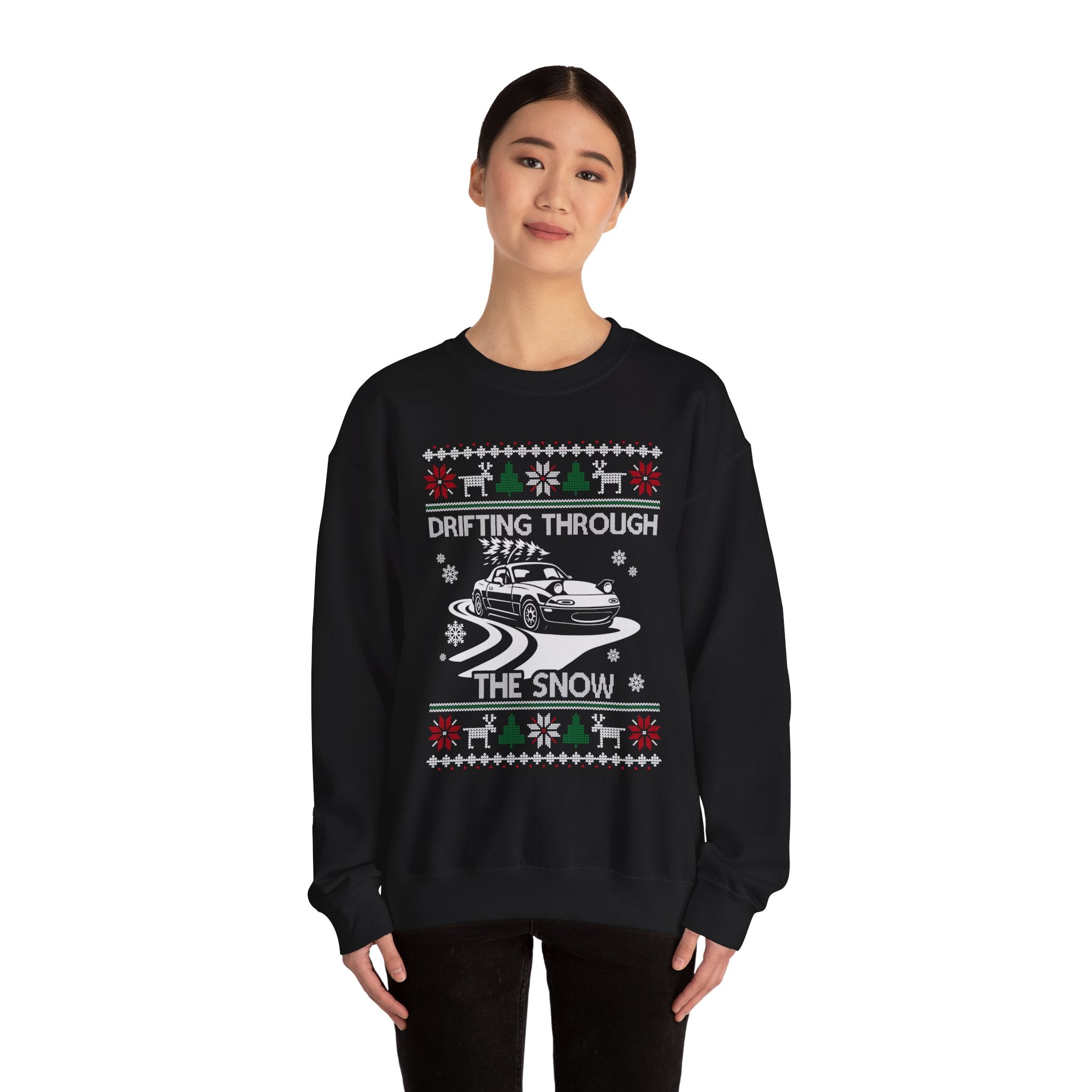 Miata MX5 Drifting Ugly Christmas Sweatshirt | JDM Roadster Car Guy Holiday Gift