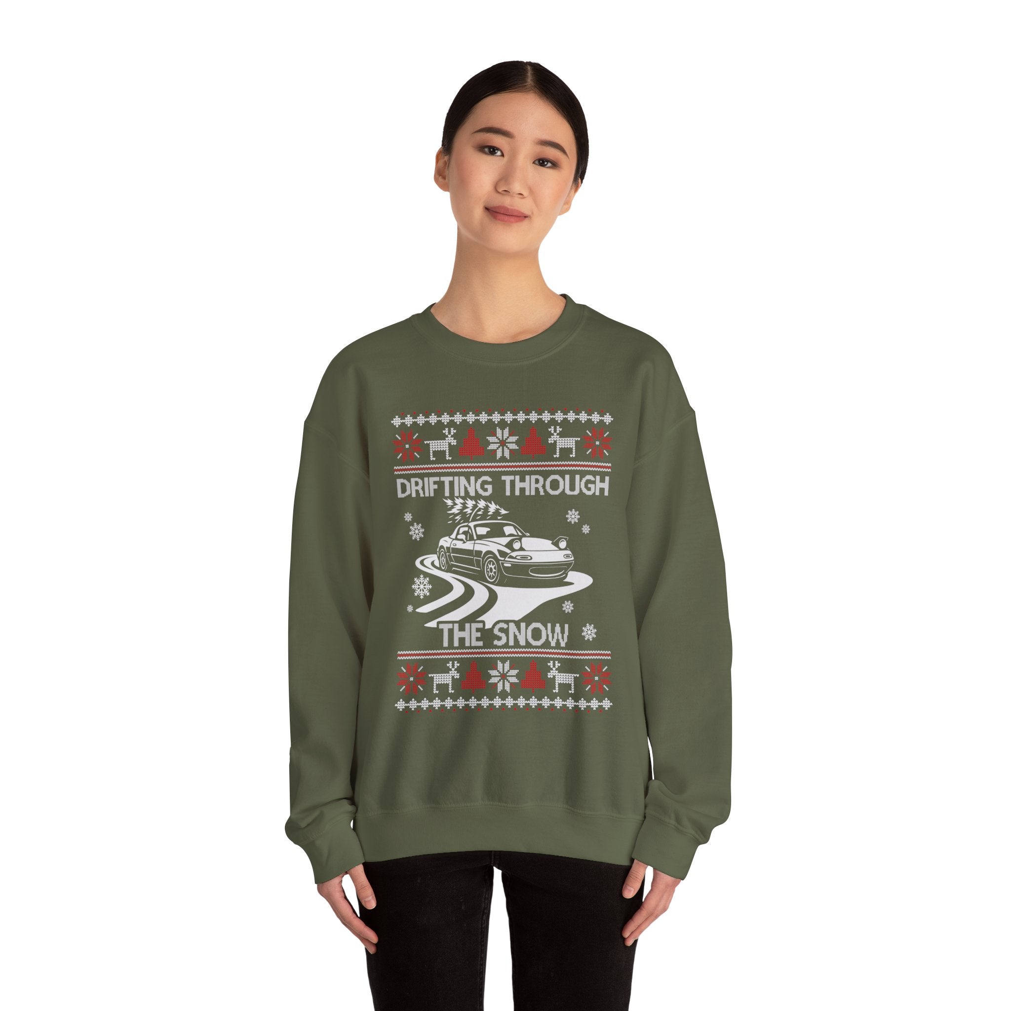 Miata MX5 Drifting Ugly Christmas Sweatshirt | JDM Roadster Car Guy Holiday Gift