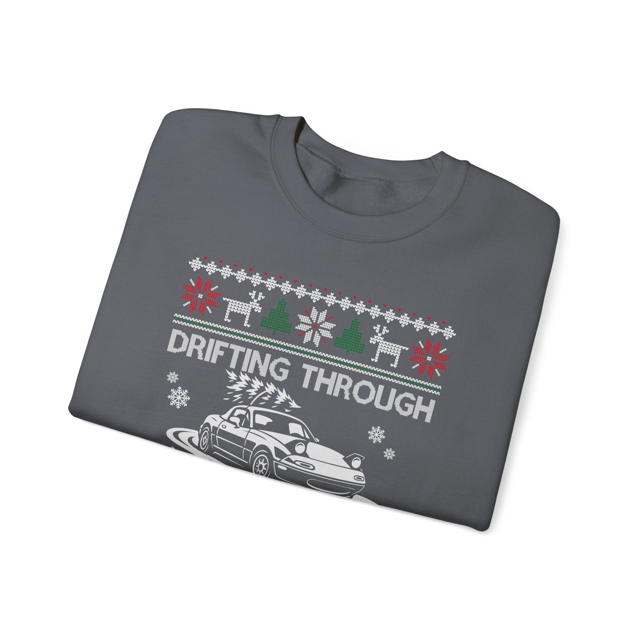 Miata MX5 Drifting Ugly Christmas Sweatshirt | JDM Roadster Car Guy Holiday Gift