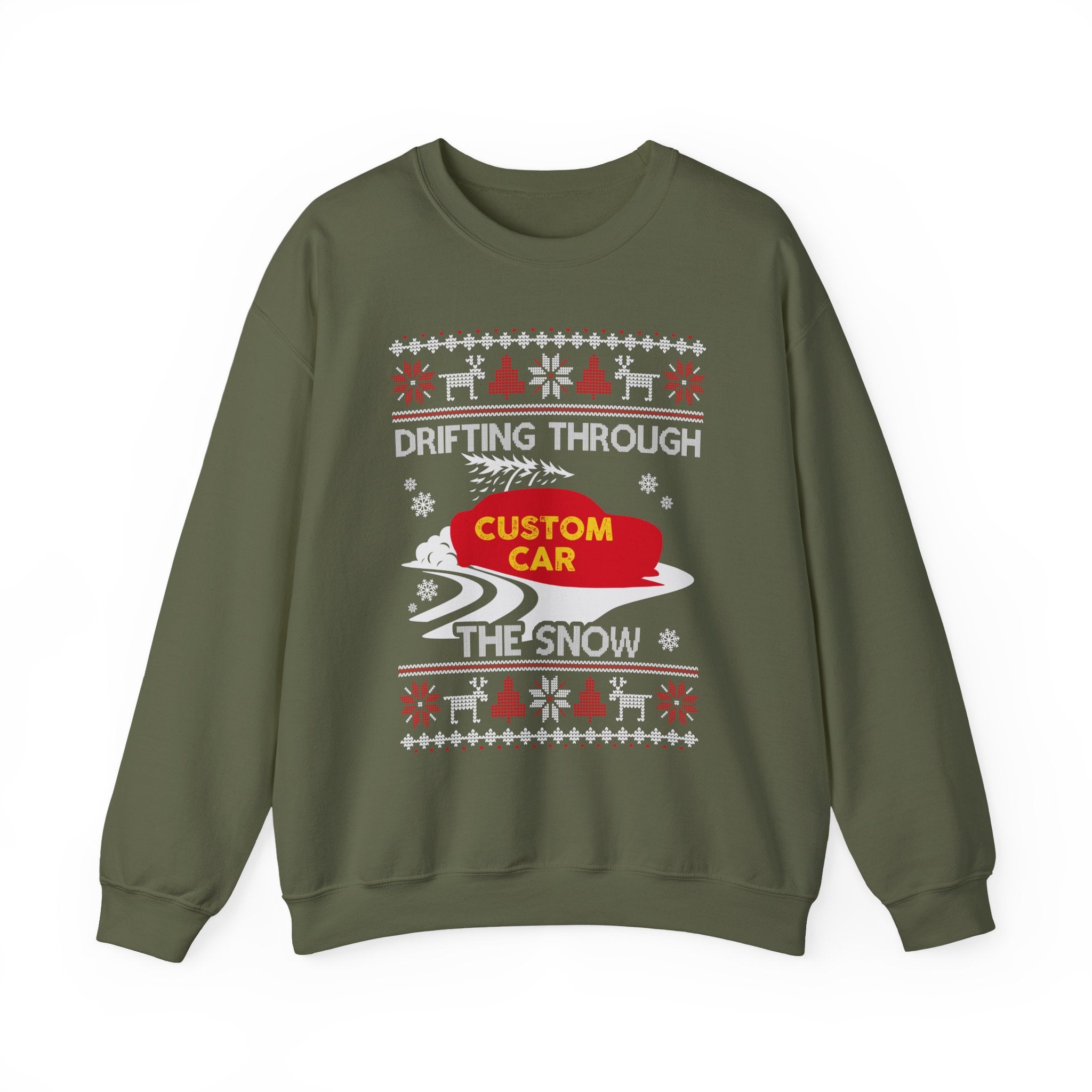 Drift Car Ugly Christmas Sweatshirt | Drifting Through the Snow Car Enthusiast Gift