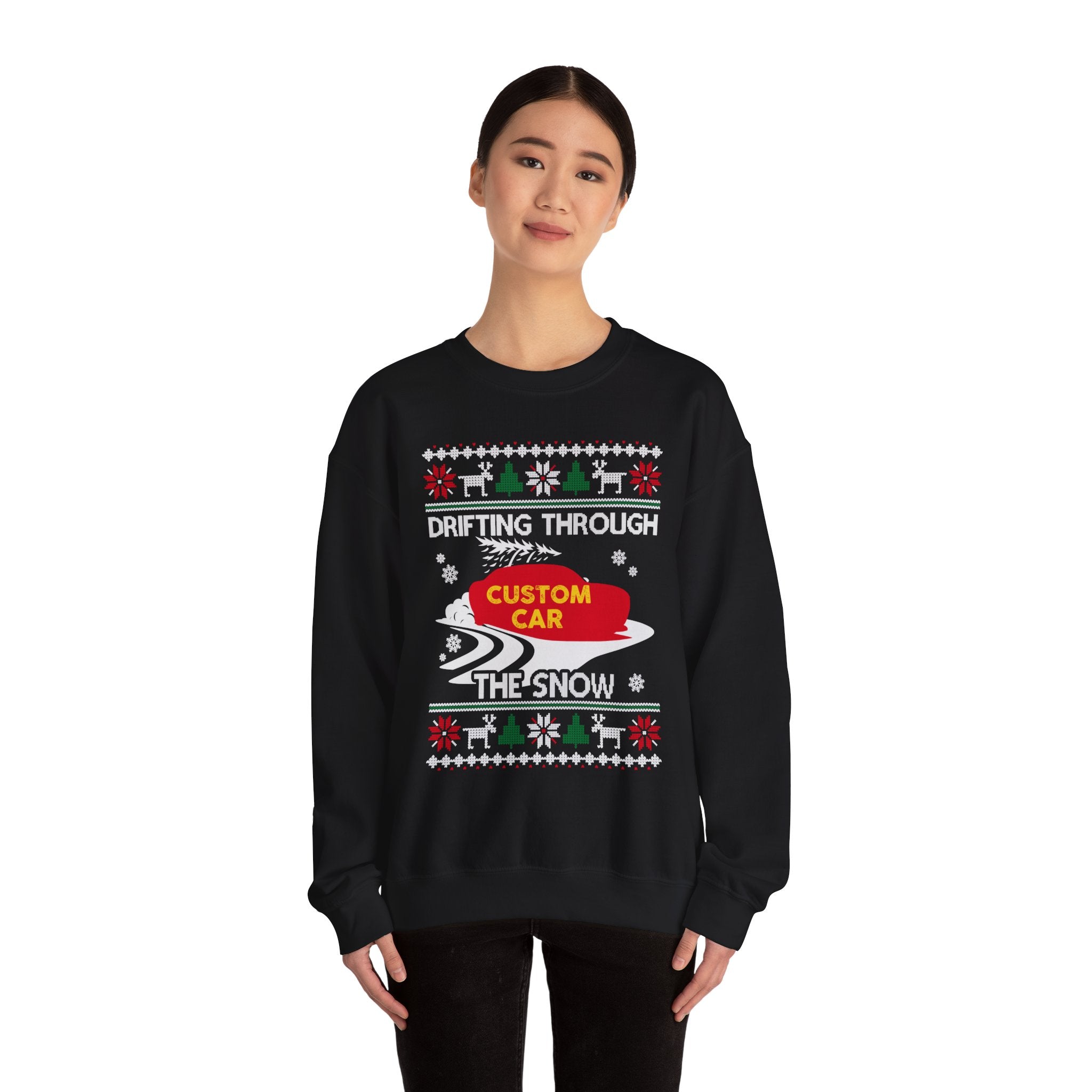 Drift Car Ugly Christmas Sweatshirt | Drifting Through the Snow Car Enthusiast Gift