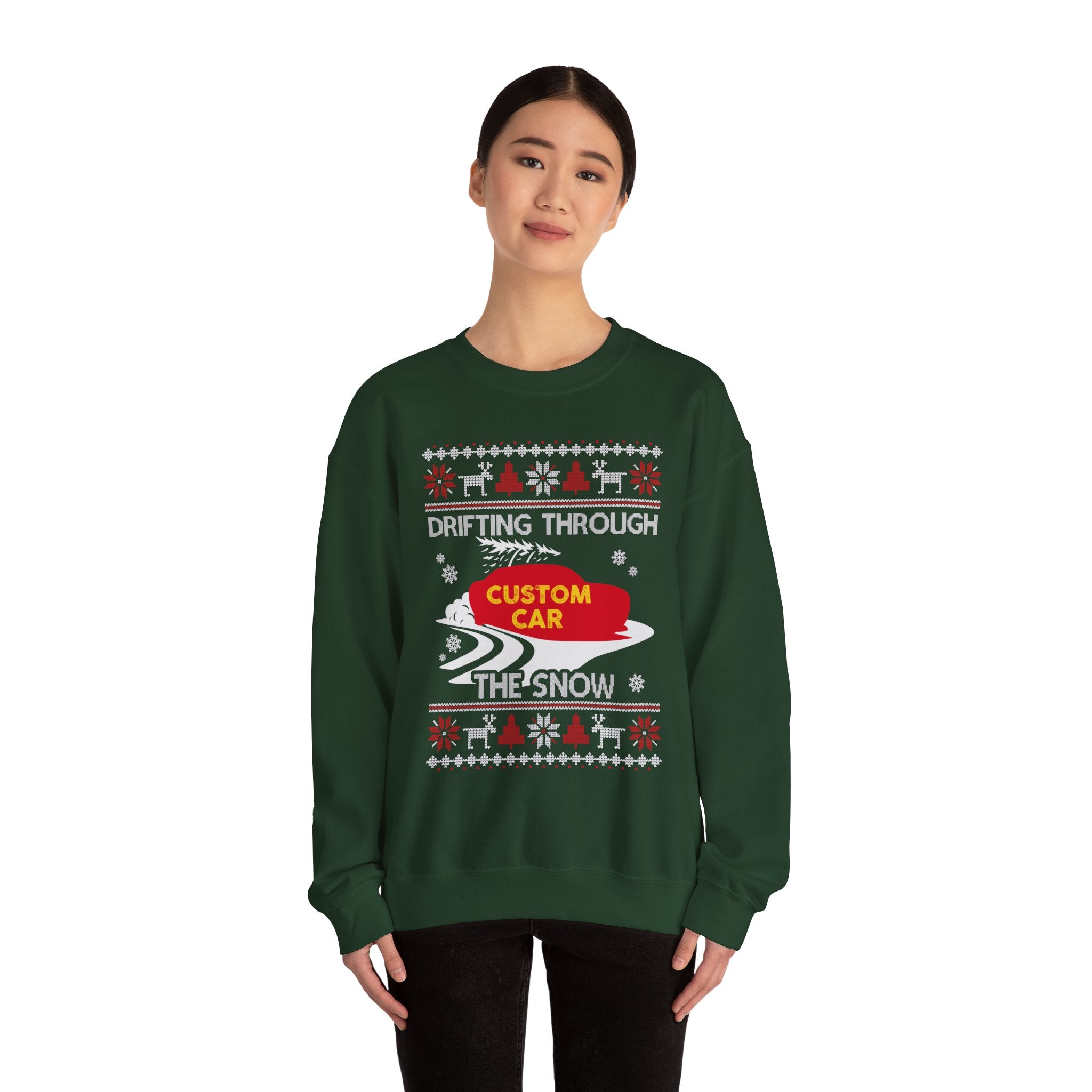 Drift Car Ugly Christmas Sweatshirt | Drifting Through the Snow Car Enthusiast Gift
