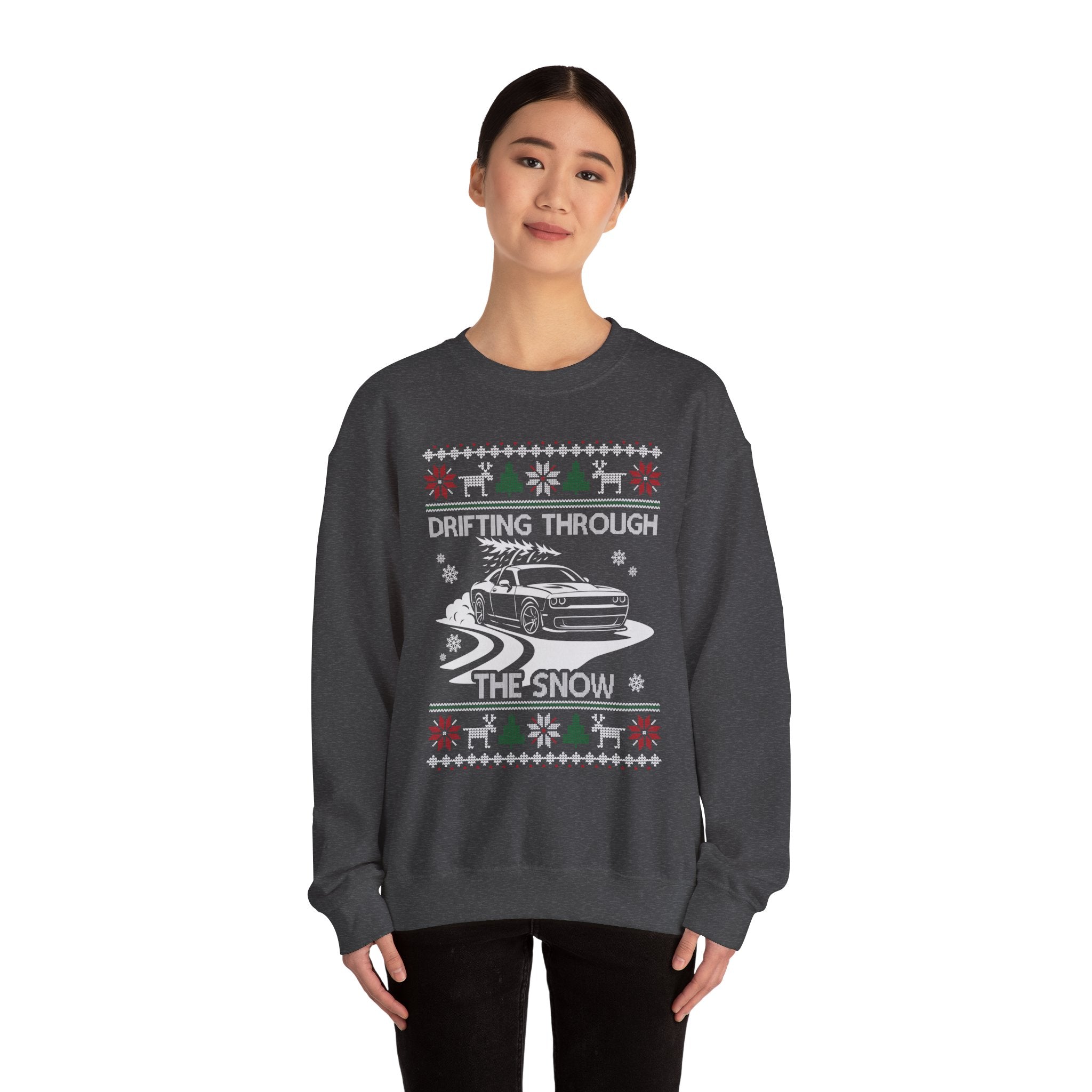 Drift Car Ugly Christmas Sweatshirt | Drifting Through the Snow Car Enthusiast Gift
