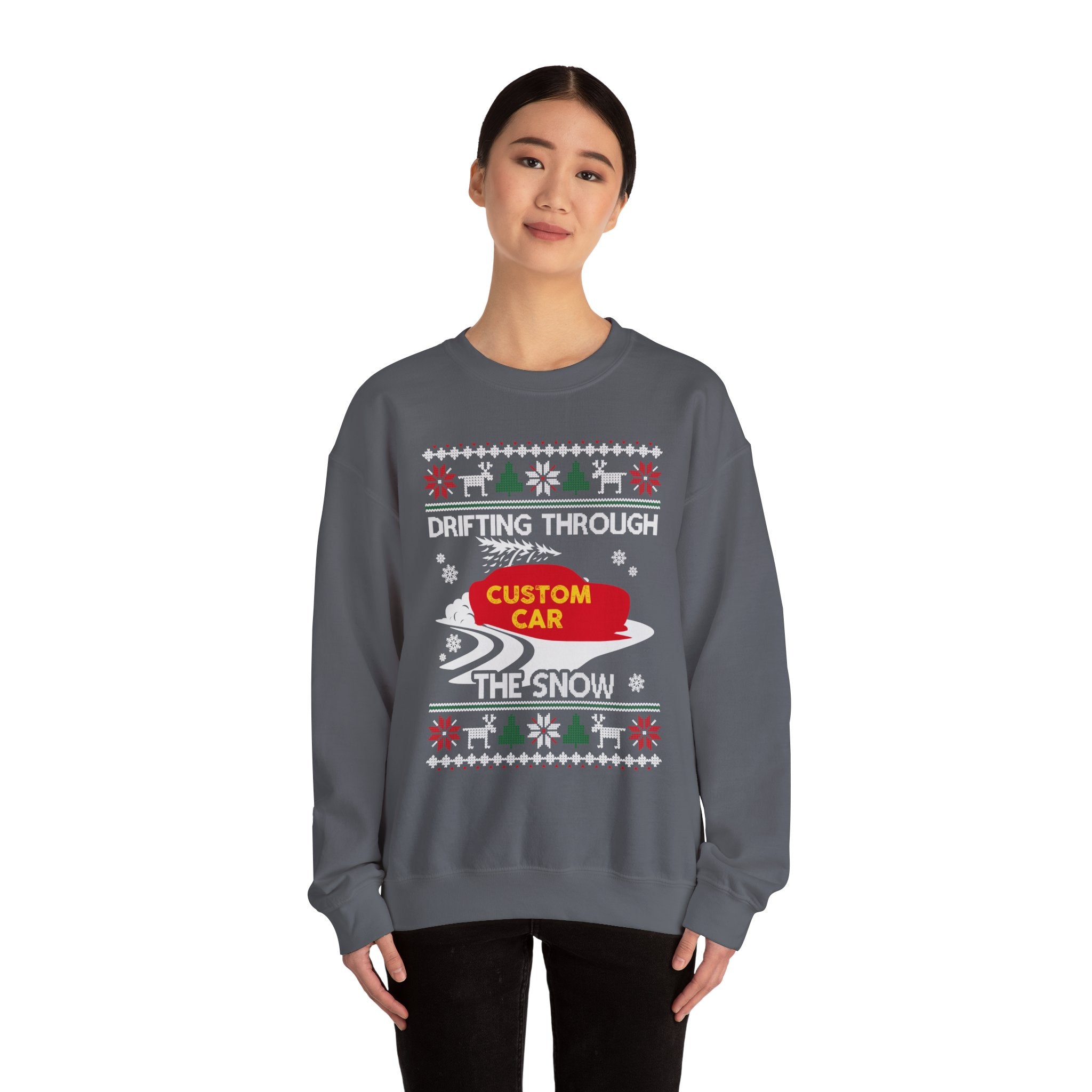 Drift Car Ugly Christmas Sweatshirt | Drifting Through the Snow Car Enthusiast Gift