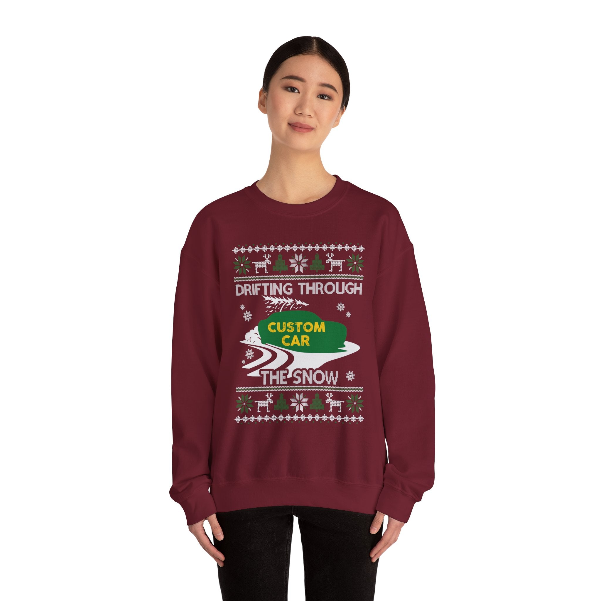 Drift Car Ugly Christmas Sweatshirt | Drifting Through the Snow Car Enthusiast Gift